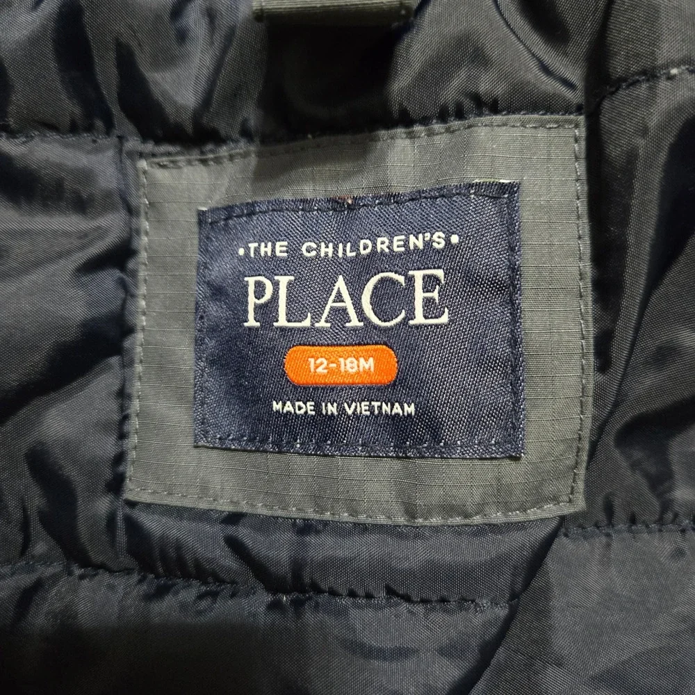 The Children's Place Puffer Jacket Baby Boy 12-18M Blue Grey Excellent Hooded